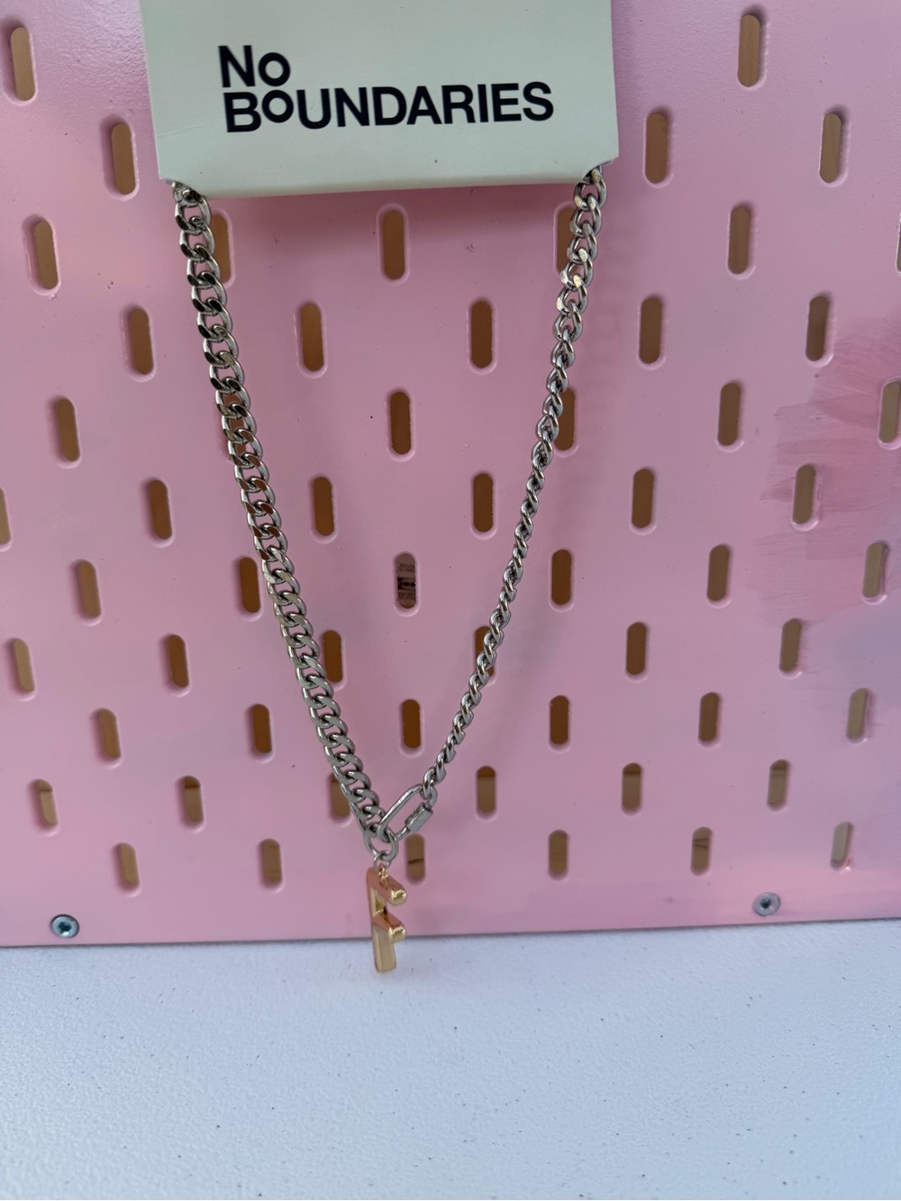 No Boundaries Silver Curb Necklace with Gold 'F' Initial Charm